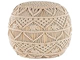 Beliani Pouf Strickhocker Kugelsitz Liegekissen Beige 40x40 cm rund...