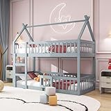 Etagenbett 90x200, Kinderbett Hochbett für 2 Kinder, Hausbett mit Treppe...