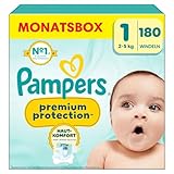 Pampers Premium Protection Größe 1, 180 Windeln, 2kg-5kg, Doppelter...