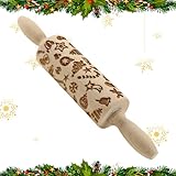 YPLonon Teigroller Weihnachten Nudelholz mit Muster 30cm 3D Holz Nudelholz...
