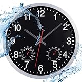 ACCSHINE Outdoor Wasserdicht Wanduhr Mit Thermometer und Hygrometer Anzeige...