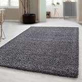 Carpetsale24 Shaggy Hochflor Teppich, 120x170 cm, Grau, weich, flauschig,...