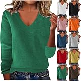 Pullover Damen Übergröße Einfarbig Strickpullover V-Ausschnitt Pulli...