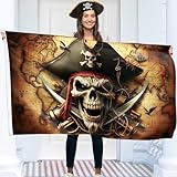 Piratenflagge 90x150 cm mit Ösen – Groß Piratenflagge Kinder –...
