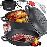 KESSER® Dutch Oven 2in1 Gusseisen Topf 4,8L und Pfanne 1,8L einsatzfertig...