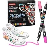 HarttiHome 12 Fabric Colouring Pens, 24 Farben Fein und Pinsel Dual-Tip...
