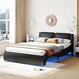 BXEYXE Polsterbett 140 * 200cm Kunstlederbett mit LED-Lichtbettgestell mit...