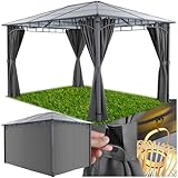 tectake® Aluminium Pavillon wetterfest mit 4 Seitenteilen, Sonnenschutz...