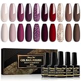 Shining She UV Nagellack,10 Farben Nude Beige Rot Dunkelviolett Dunkelrot...