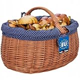 KOTARBAU® Natural Weidenkorb mit Henkel groß | mit Stoffeinlage in Blau |...