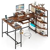 GIANTEX Schreibtisch mit Ladestation, Eckschreibtisch mit Bücherregal,...