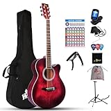 Winzz Akustikgitarre Rot, Westerngitarre 40 Zoll, Gitarre Anfänger Set mit...