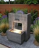 Gartenbrunnen mit Beleuchtung bepflanzbar Betonoptik 57 cm Springbrunnen...