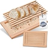 FEINHOLZ Brotschneidebrett mit Krümelrost aus Holz • 40cm x 25cm •...