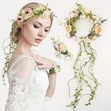BETESSIN Blumenkranz Haare Blumenkrone mit Blumen Armband Braut Haarschmuck...