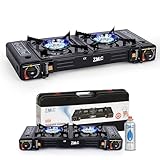 ZMC Camping Gaskocher 2-flammig, 2,5 KW inkl. Adapter für LPG Anschluss +...