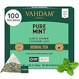 VAHDAM, Pure Mint Kräutertee Beutel (100 Teebeutel) Koffeinfrei | 100%...