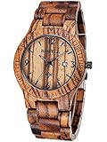 Alienwork Armbanduhr Herren Damen Braun Holz-Armband Kalender Datum Holzuhr...