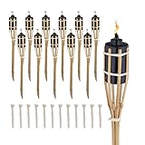 Relaxdays Gartenfackeln für draußen, 12er Set, 50 cm, Bambusfackeln...