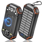 WASTDE Wireless Solar Powerbank 26800 mAh mit 3 Kabeln, Solar Powerbank...