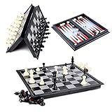 Hoshin Schachspiel Magnetisch, Schach/Dame/Backgammon 3 in 1 Set tragbare...