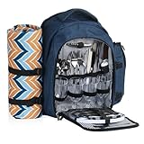 CampFeuer Picknickrucksack 32-teilig | Picknickset für 4 Personen | blau...