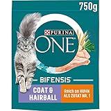 ONE BIFENSIS Coat & Hairball Katzenfutter trocken, reich an Huhn, 6er Pack...