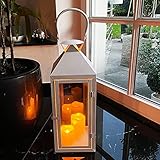 XXL Luxus Gartenlaterne aus Metall Windlicht Laterne Glas H54 cm Weiß