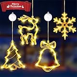 LED Weihnachtsbeleuchtung Fenster, 4 PCS LED Saugnapf Weihnachten Lichter,...