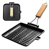 Ruioomeep Steakpfanne Gusseisen Grillpfanne Klappbarer...