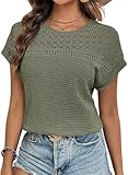 Chicrise Bluse Damen Elegant Kurzarm Spitzen Oberteile Häkel Rundhals...