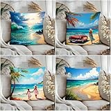 KIZIFI 4er Set Outdoor Kissenbezüge 40x40 cm Wellenstrand Outdoor...