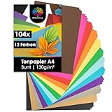 OfficeTree 104 x Tonpapier A4 Bunt 130g - 12 Farben - Buntpapier zum...