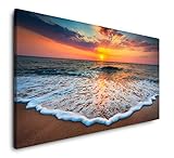 Strände und Sonnenuntergang 120x 60cm Panorama Leinwand Bild XXL Format...