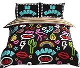 Rapport Funky Neon Wende-Bettwäsche-Set, gestreift, Polycotton, Schwarz,...