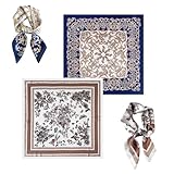 FINELYCR Nickituch Seide, 2 Stück Seidentücher Damen, Retro 70 x 70 cm...