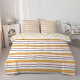 Linfye Bettdecke 155x220 cm – 4 Jahreszeiten Orange Streifen Steppdecke...
