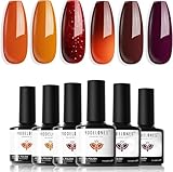 Modelones UV Nagellack Herbst Set, 6 Farben Orange Rot Glitzer Braun Thermo...