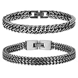 Herren Armband Edelstahl Armbänder Panzerkette - 2 Stücke Vintage Grau...