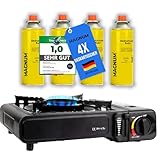 MAGNUM® Gaskocher inkl. 4x Gaskartuschen und Tragekoffer - Campingkocher...