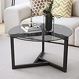 VOWNER Couchtisch Rund, Wohnzimmertisch, Couchtisch aus Gehärtetem Glas,...