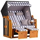 MR. DEKO® Strandkorb Ostsee Volllieger 2-Sitzer | PE Geflecht Schwarz...