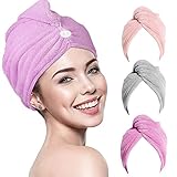 RIGHTWELL Haarturban Handtuch 3 Pack Turban Handtuch mit Knopf, Kopftuch...