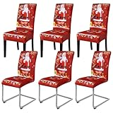 Yugarlibi Weihnachten Stretch Stuhlhussen 6er Set Stuhlbezug Schwingstuhl...