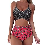 Badeanzug, rot, bedruckt, BH, sexy, Bikini, Badeanzug, zweiteilig,...