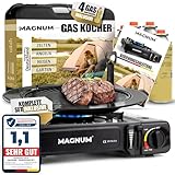 Magnum® Gaskocher mit Grillplatte inkl. 4 Gaskartuschen - robuster...