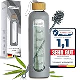 Amalindo Glasflasche 1 Liter mit Schraubverschluss, Silikonhülle & Bürste...