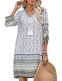 Zeagoo Damen Sommerkleid Bohemian Freizeitkleid Sommer 3/4-Arm Strandtunika...