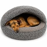 Odolplusz Rundes Kuschel-Hundebett und Katzenbett, Grau, Shaggy Bouclé,...