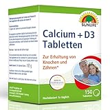 SUNLIFE Calcium + D3 Tabletten - 1 x 150 Stück - Calcium & Vitamin D3...